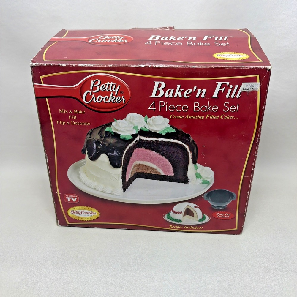 Betty Crocker Bake'n Fill 4-Piece Non-Stick Round Metal Cake Pan Set Complete